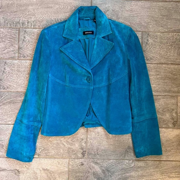 American Vintage Jackets & Blazers - Vintage genuine leather suede turquoise jacket